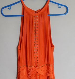 Ramy brook womens small burnt orange midi  high neck dress